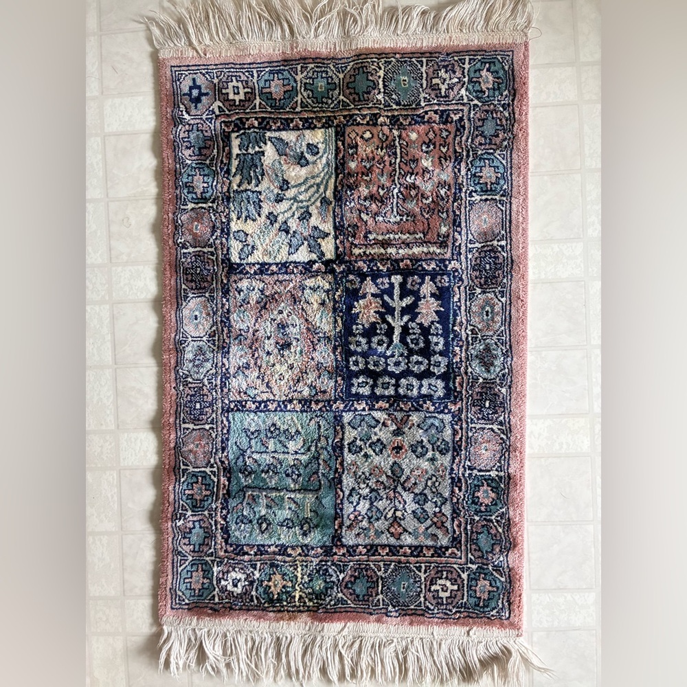 Vintage Patchwork Floral Area Rug - Blue, Teal & Pink 19”x30”